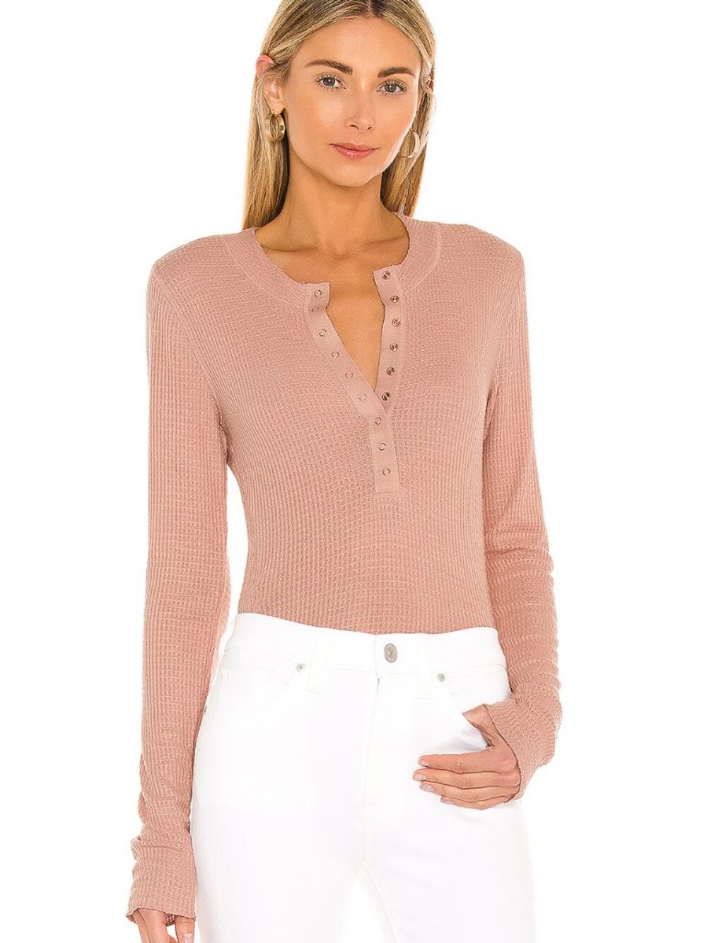 Intimately Free People One of the Girls Waffle Knit Henly Pink Womens Small